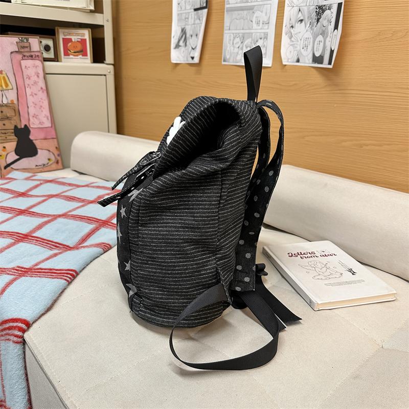 Vintage Star Striped Denim Backpack Student Class Book Bag