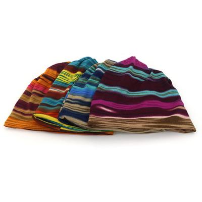 Unisex Zimowa Czapka z Szalikiem 2 w 1 Pasiasty Wzór Dwukolorowa Czapka Beanie Czapka Turban