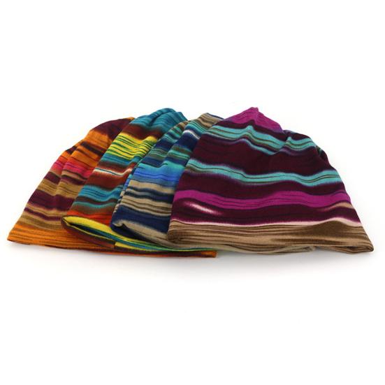 Unisex Winter 2 in 1 Striped Print Double Layer Neck Scarf Beanie Cap Turban Hat