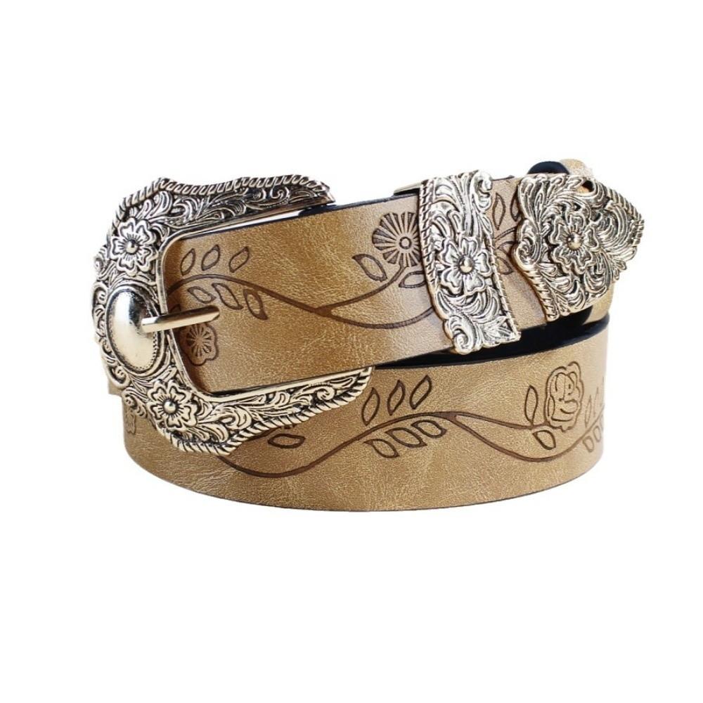 

Винтажный принт Пояс Металлическая пряжка-пин Повседневный поясной ремень Женский коричневый