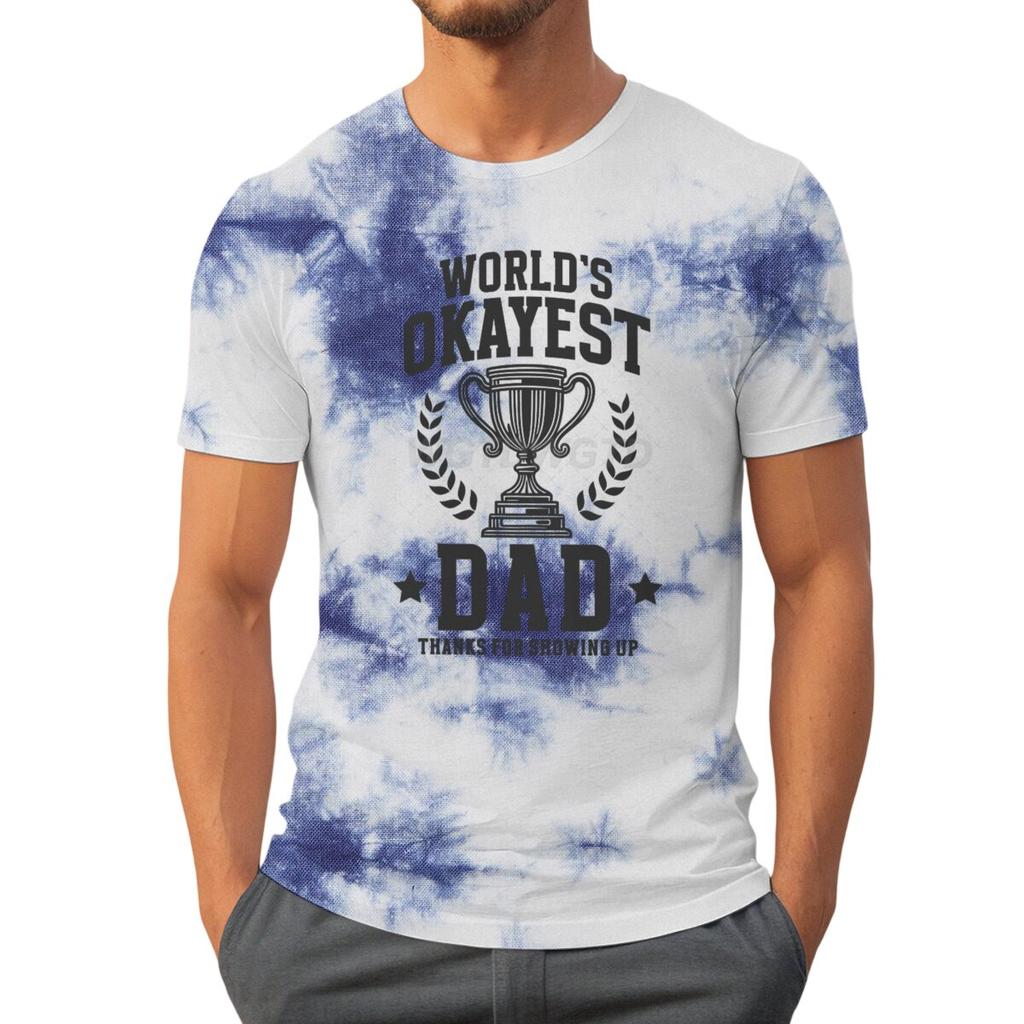Father's Day Shirt World's Okayest Dad Printed T-shirt for Men Daughter's Gift for Father Crew Neck Top Tie-dye Men's Clothing
