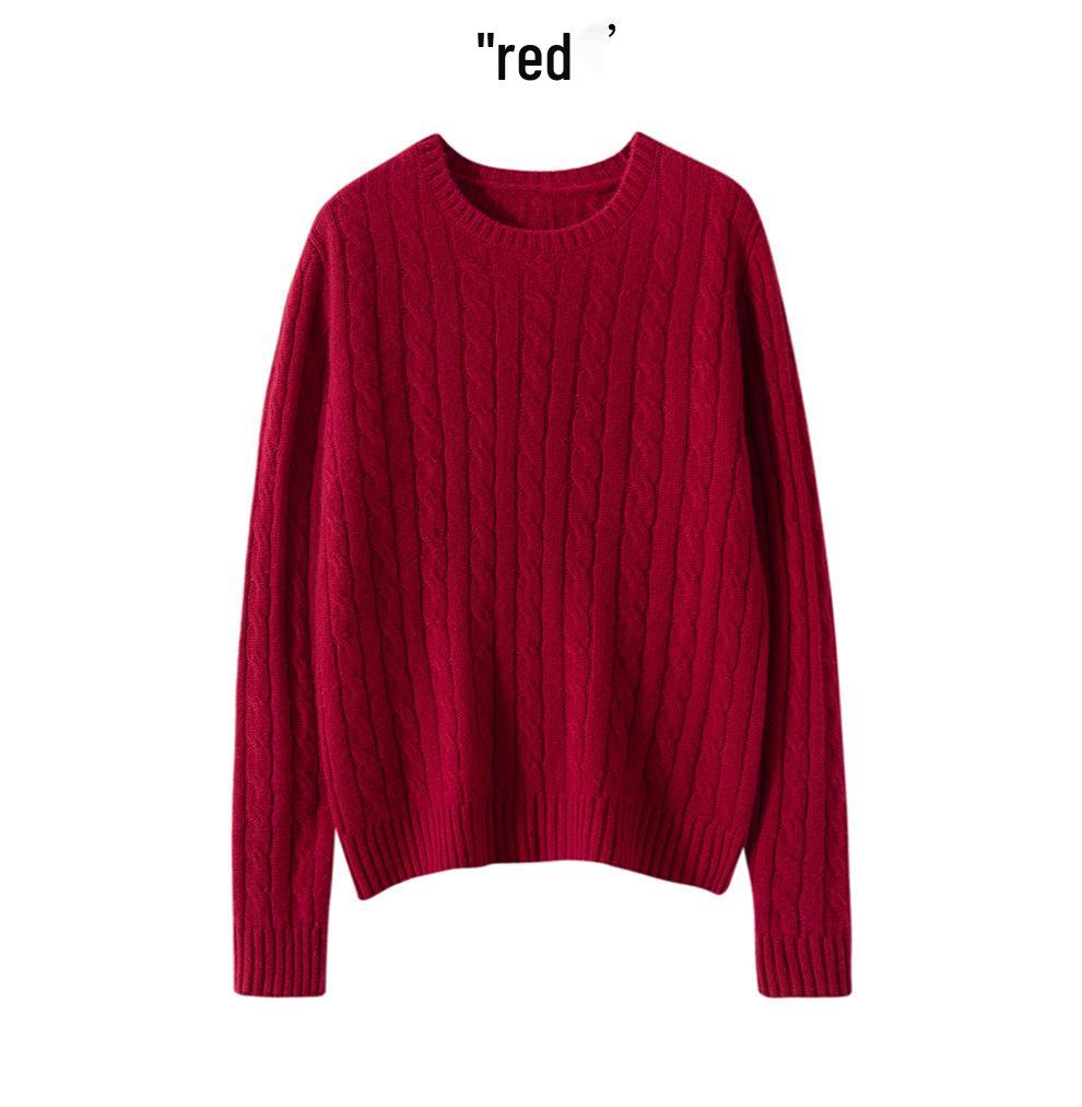 Women's Thickened Cable Knit Cashmere Sweater: Cozy & Versatile for Autumn and Winter