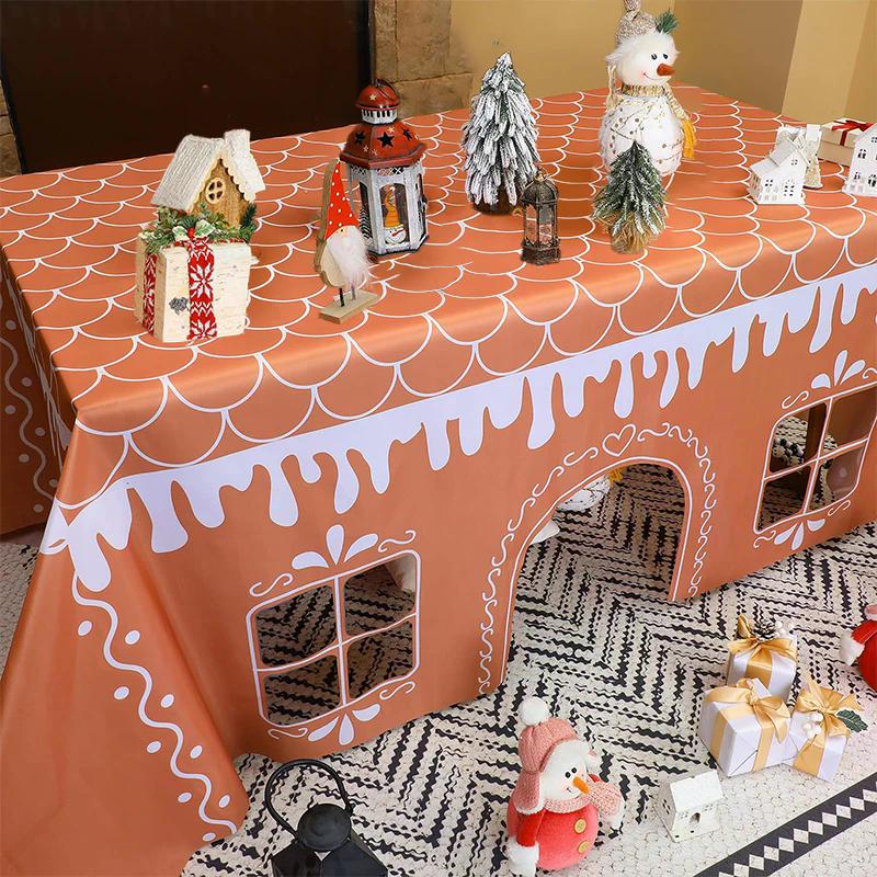 Noel Zencefilli Kurabiye Ev Büyük Masa Örtüsü Çocuk Masası Çadırı İç ve Dış Mekan Masa Örtüsü Noel İçin Ev