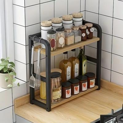 Space Saving Metal Countertop Shelf 2-Layers Seasoning Rack Seasoning Storage Shelf  Kitchen Use