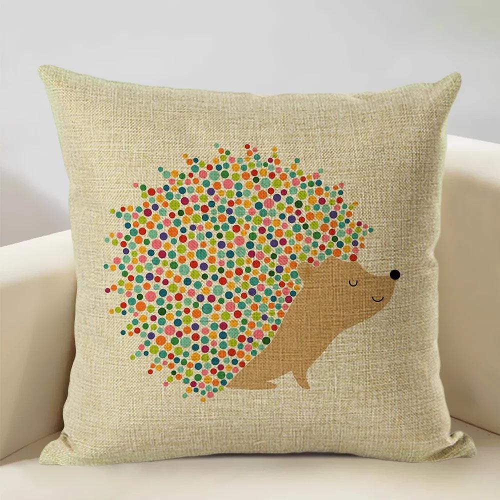 Animal Cushion Cover Linen Pillowcase Decorative Sofa Pillow Cover Home Decor Hedgehog Fox Bear Pillow Cases CM