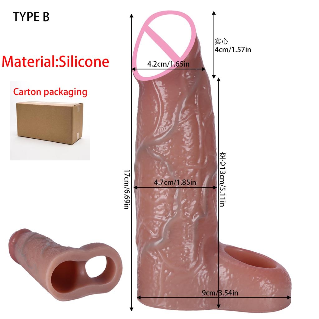 Penis Ring Male Realistic Penis Sleeve Extender Cock Sleeve Dick Enlargement Delay Ejaculation Cock Ring Reusable Condom Sex Toy