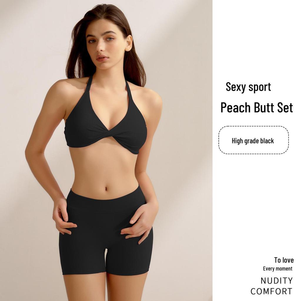 Women's Peach Hip-Lifting Yoga Set: Cross-Back Strap, Three-Quarter Pants, Two-Piece Fitness Outfit.