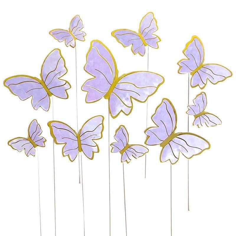 Mixed Size Butterfly Cake Decoration, 3D Pink and Purple Butterfly Paper Cupcake Decoration, Birthday and Wedding Party Supplies