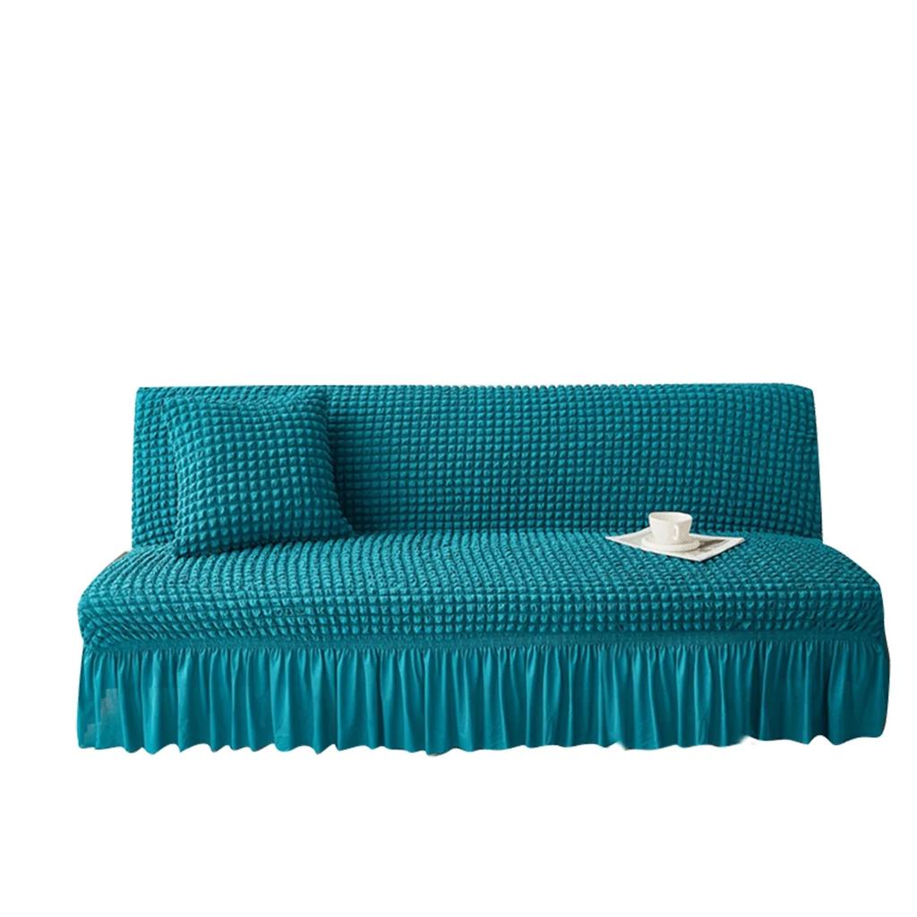 Elastic Solid Color Seersucker Fabric Without Armless Sofa Bed Cover with Skirt Slipcover Fitted Couch Cover Washable Fabric