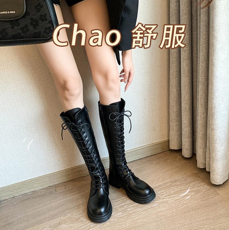 Women Boots Autumn 2024 Female High Platform Gothic Shoes Black Leather Boots Lace Up Women Knee High Boots