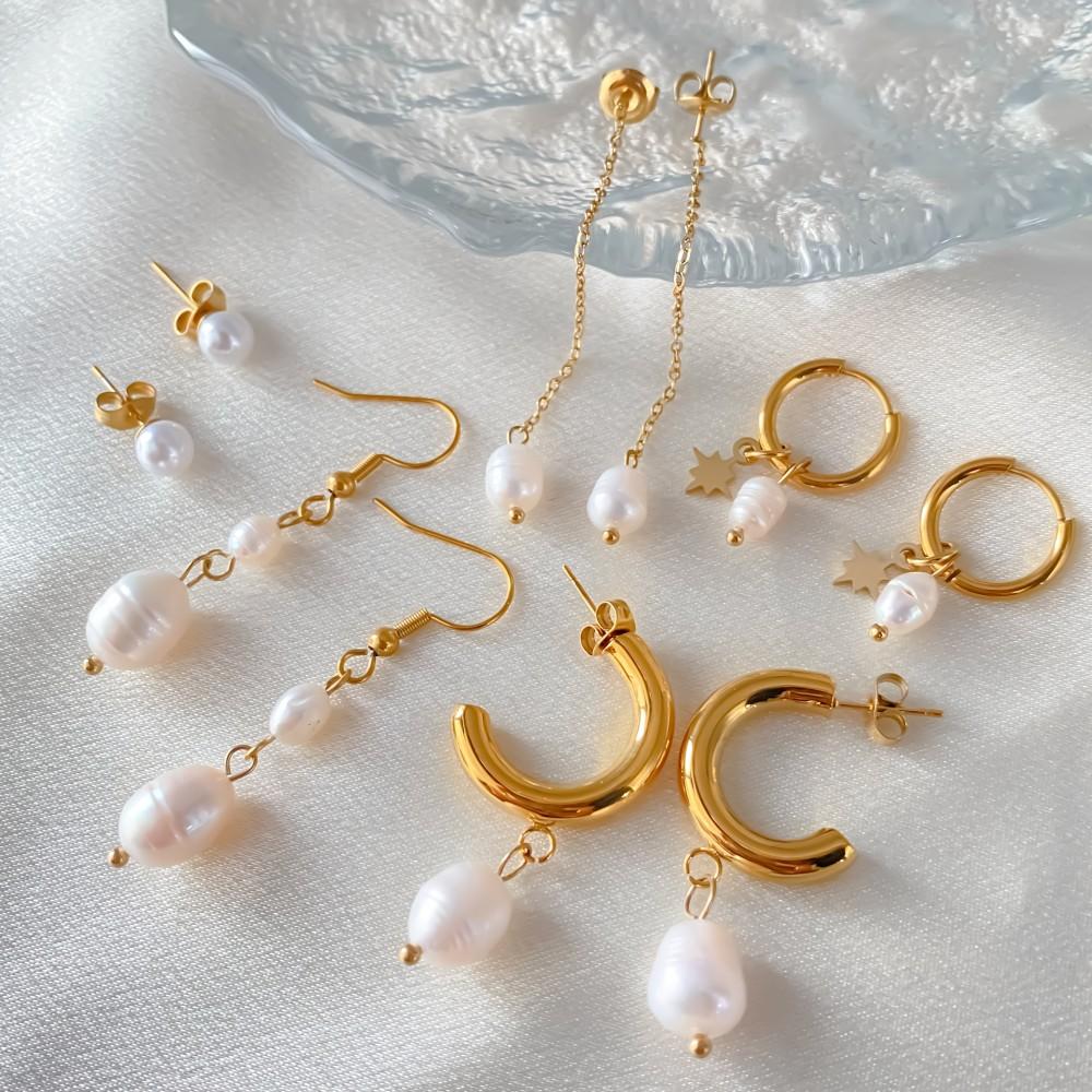 EMANCO Freshwater Pearl Earrings Stainless Steel Women's Jewelry Chain Drop Pierced Earrings Pearl Jewelry Set Gift Wholesale