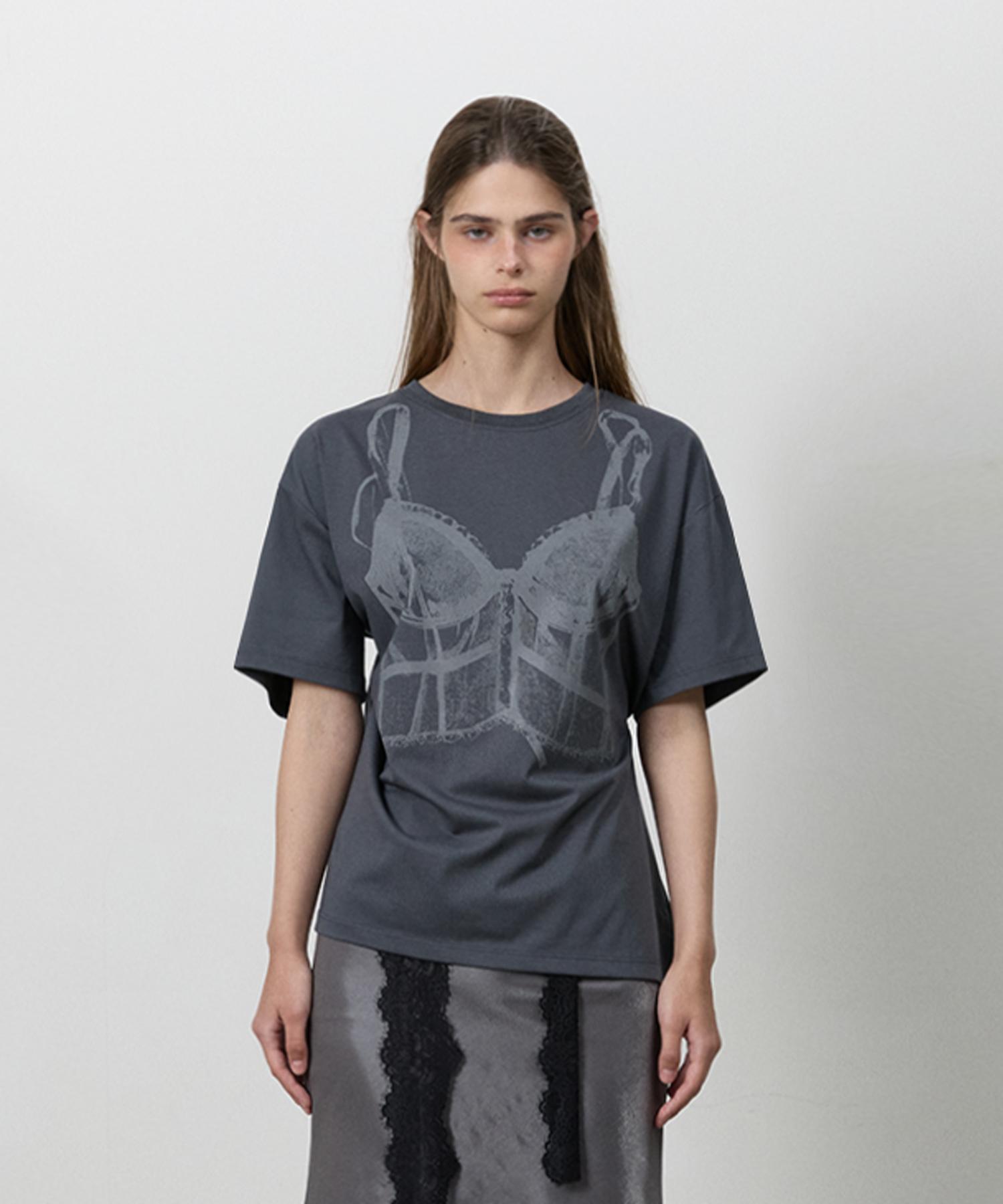 Three To Eighty Snap Corset Graphic T-Shirt Charcoal Os/Free