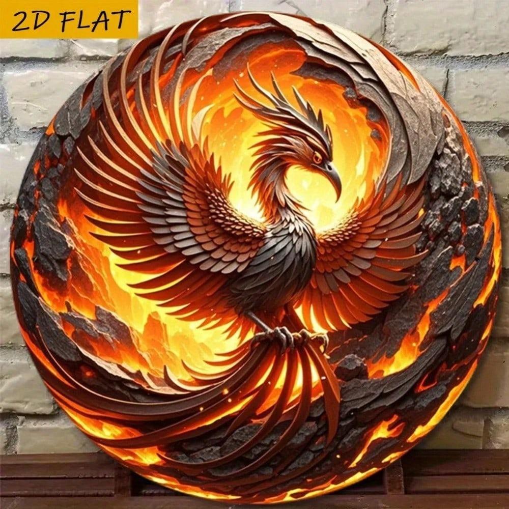 Vintage Phoenix Rising Metal Wall Art 8x8in Home Decor Sign