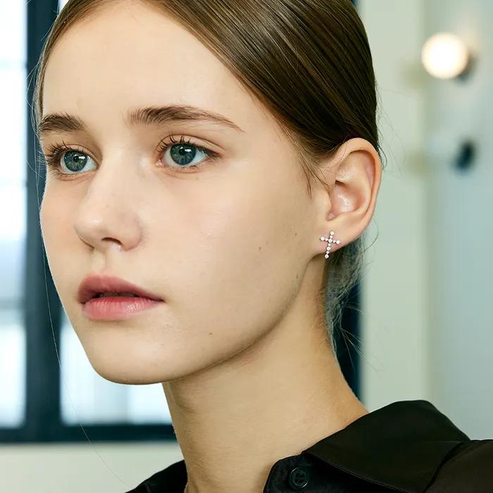 [Silver925] Cross Clear Setting Earring