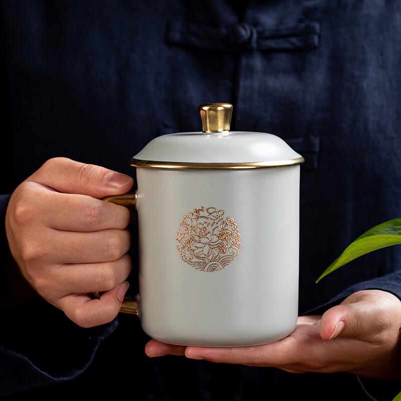 RUDAO Ru Kiln Gold-Painted Ceramic Teacup with Lid