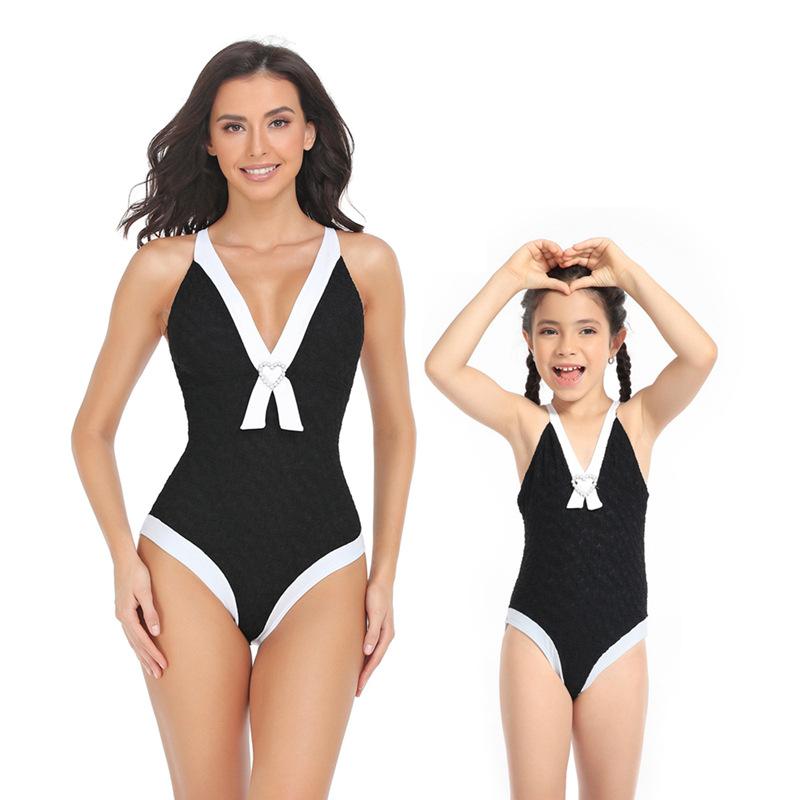 

Новый модный слитный купальник для родителей и детей скрывает тело и выглядит стройнее для женщин 164 чёрный