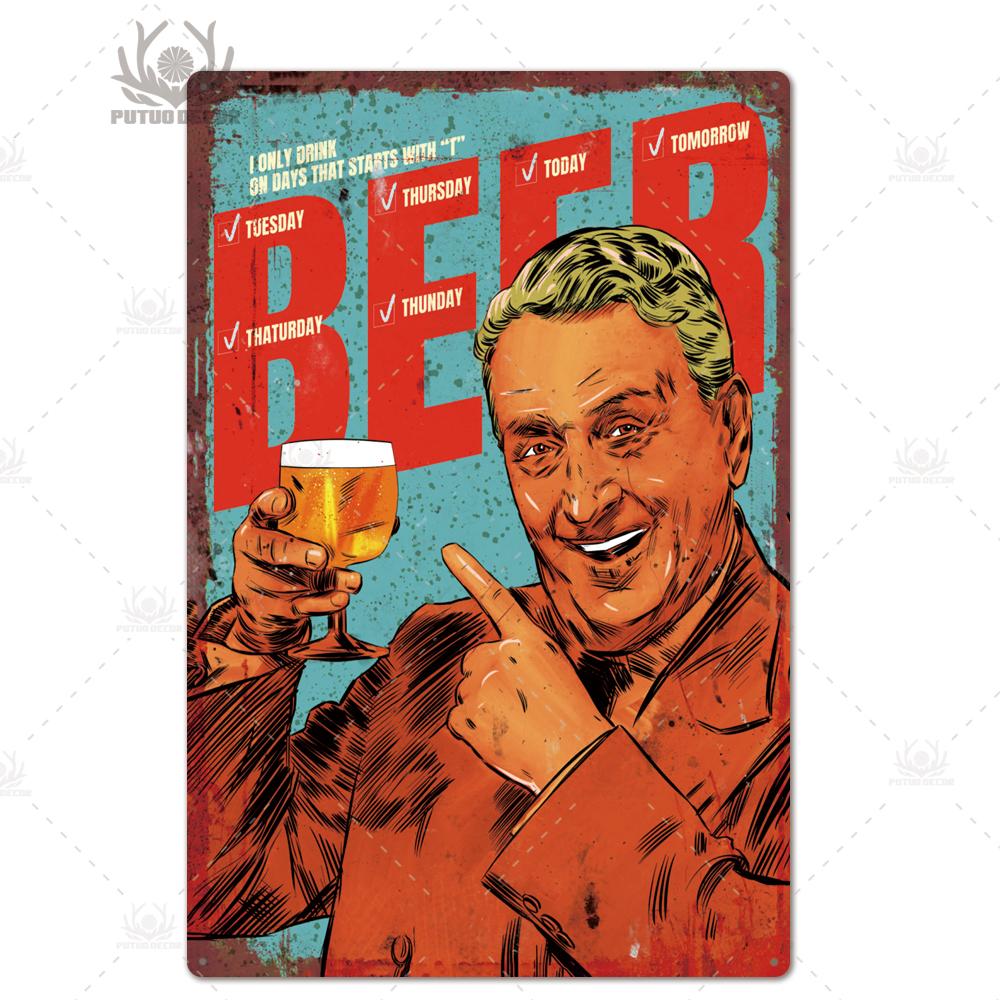 Putuo Decor Lustiges Bier Blechschild Plakette Metallschild Vintage Poster Wanddeko für Bar Pub Club Man Cave Retro Kunst Dekorativ