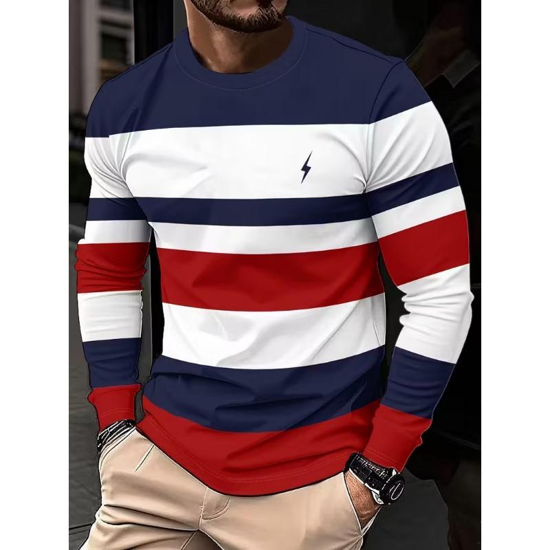 Simple Men's Stripe T-shirt Autumn Outdoor Casual Men's Long Sleeve Top Oversized RCrew Neck Long-sleeved T Shirt For Men