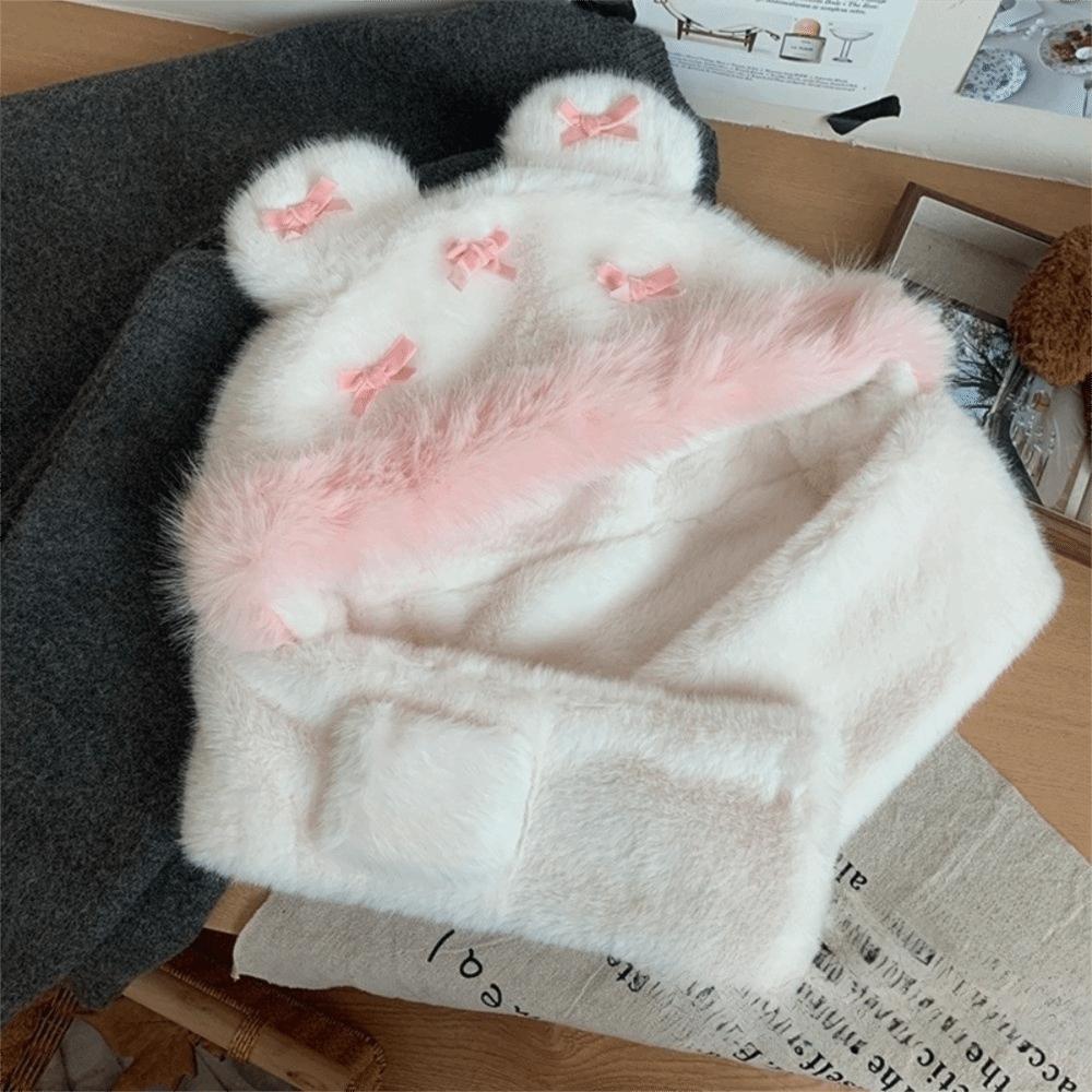 Fluffy Bow Ear Protection Hat Thickened Lei Feng Cap Personality Beanies Cap  Winter/Autumn