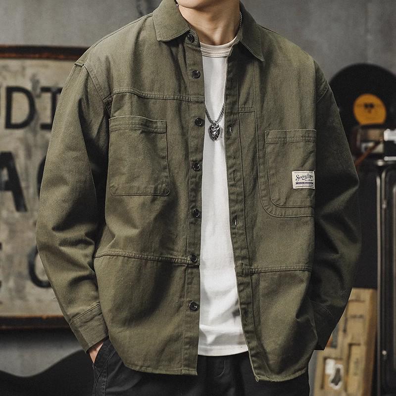 Men's 2026 American Workwear Style Retro Casual Long-Sleeve Shirt Jacket for Spring & Autumn