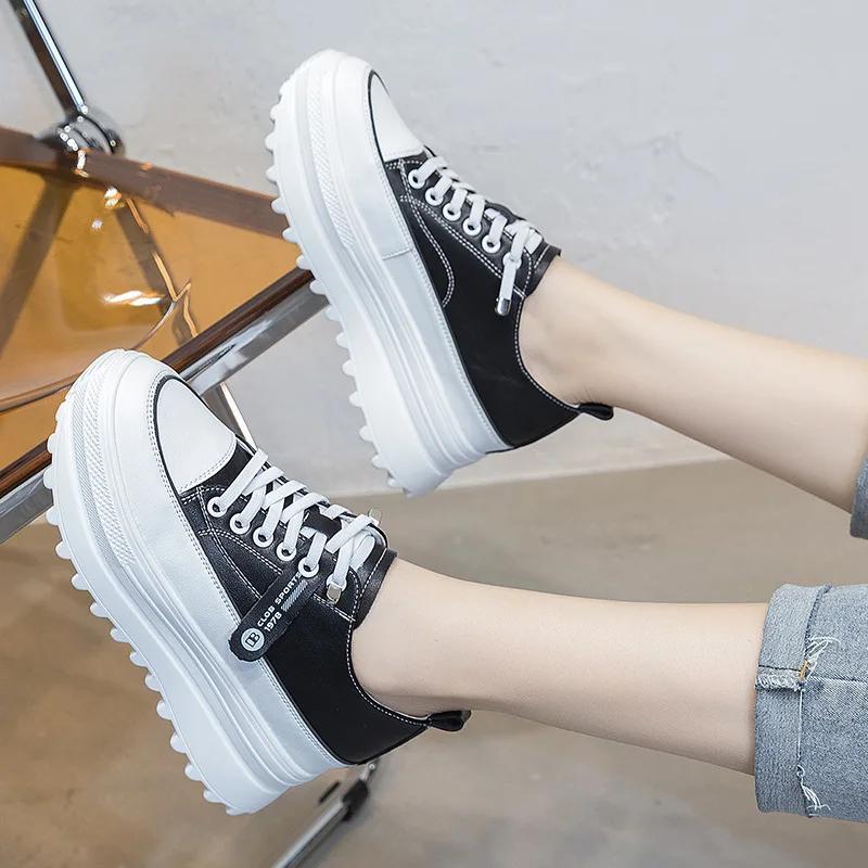 White Shoes Genuine Leather Platform Wedge Shoes Chunky Sneaker White Casual Shoes Comfortable Breathable Spring Autumn Shoes