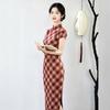 Red plaid Republic of China style new Chinese style daily Suzhou long cheongsam improved young women's high sense summer