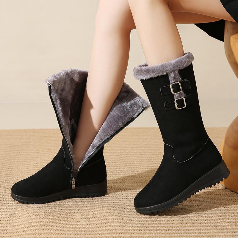 43Plus Size Fleece-Lined Boots Winter Warm Boots Thick Sole Thickened Flat High Tube Mom Shoes