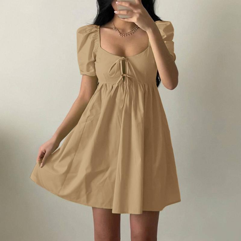 

ZANZEA Женское повседневное летнее платье с квадратным вырезом и коротким рукавом 3XL хаки