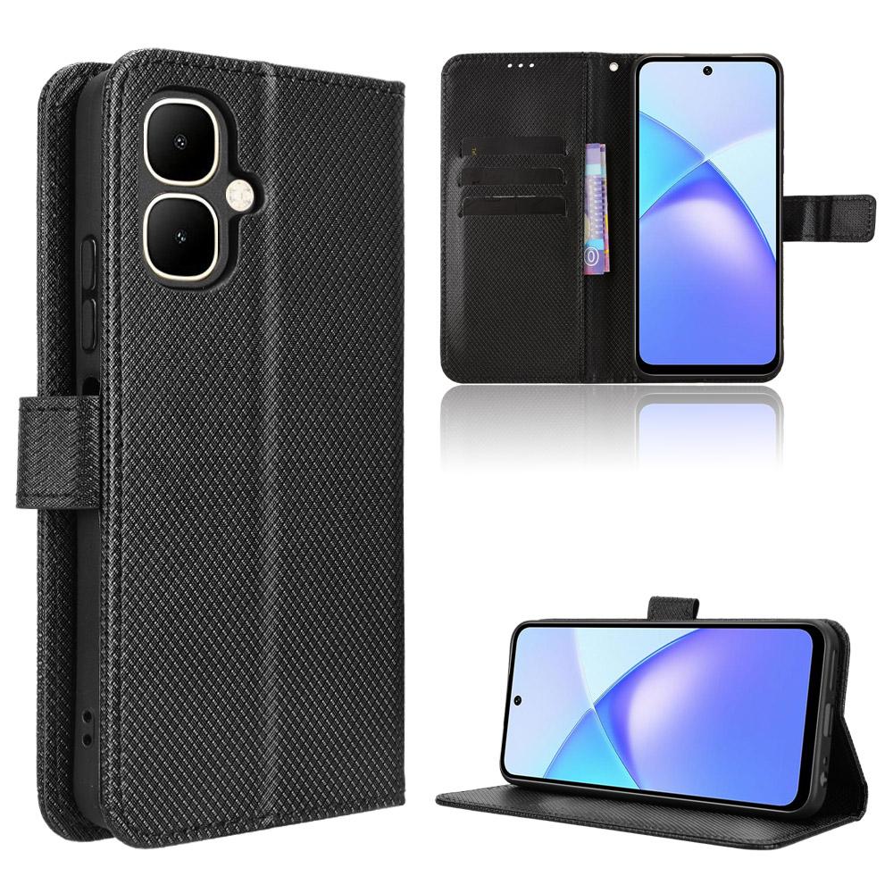 For TECNO Pop 10/Infinix Smart 10 Leather Wallet Case with Strap Diamond Texture Phone Cover