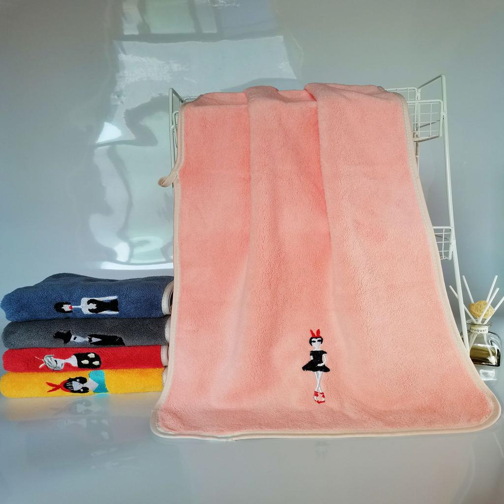 Coral fleece embroidered towel set, home daily absorbent face towel, couple towel cover towel