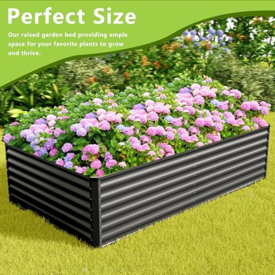 8x4x2FT Galvanized Raised Garden Bed Outdoor Metal Planter Boxes for Vegetables Grey Large Garden Beds with Rust-Resistant Coat