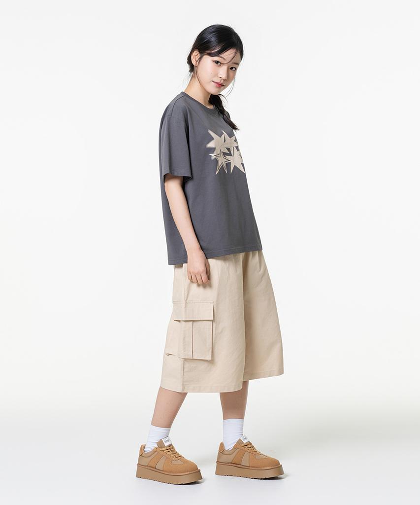 MOZMOZ Five Star Cooling Functional Crop Short Sleeve T-Shirt Charcoal