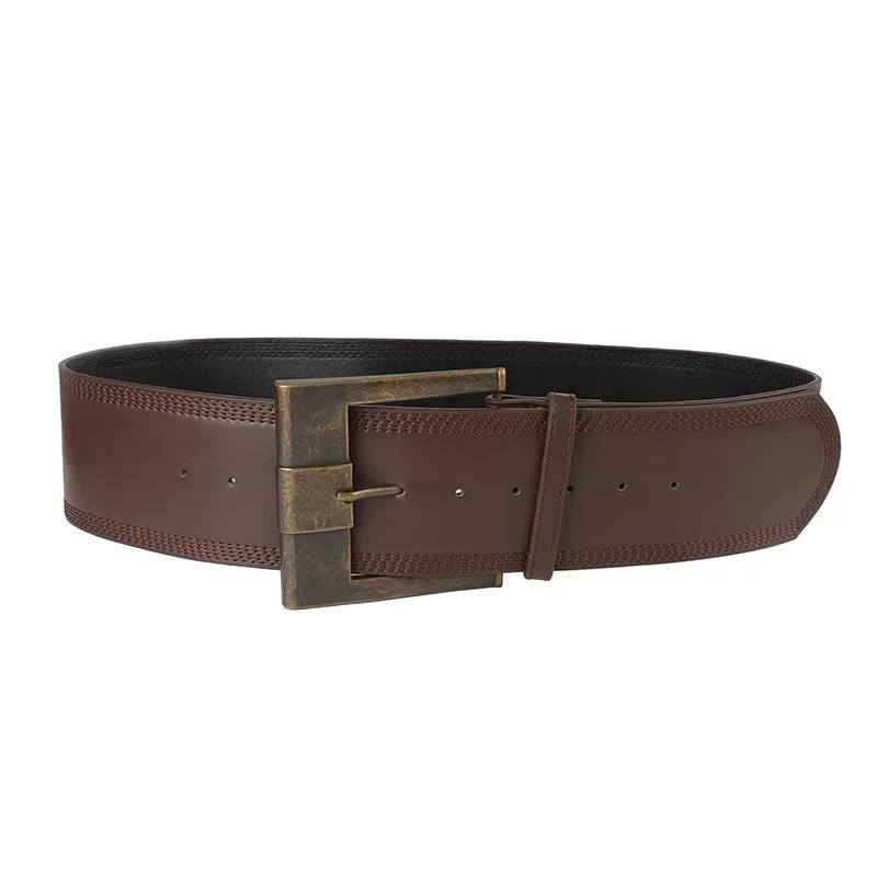 

American Spice Girl Style Wide Belt Retro Ladd Waist Shows Skirt Temperament Premium Decorative Western Cowgirl Waistband коричневый