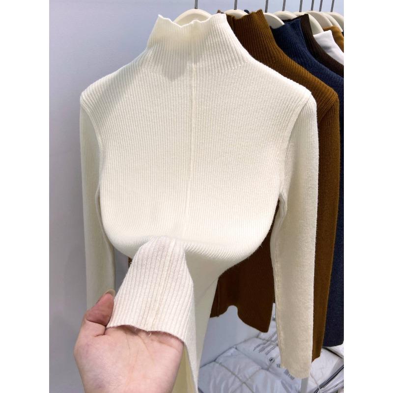 Texture inside top women's turtleneck knitted sweater autumn and winter new front shoulder long sleeve temperament high-end bottoming sweater