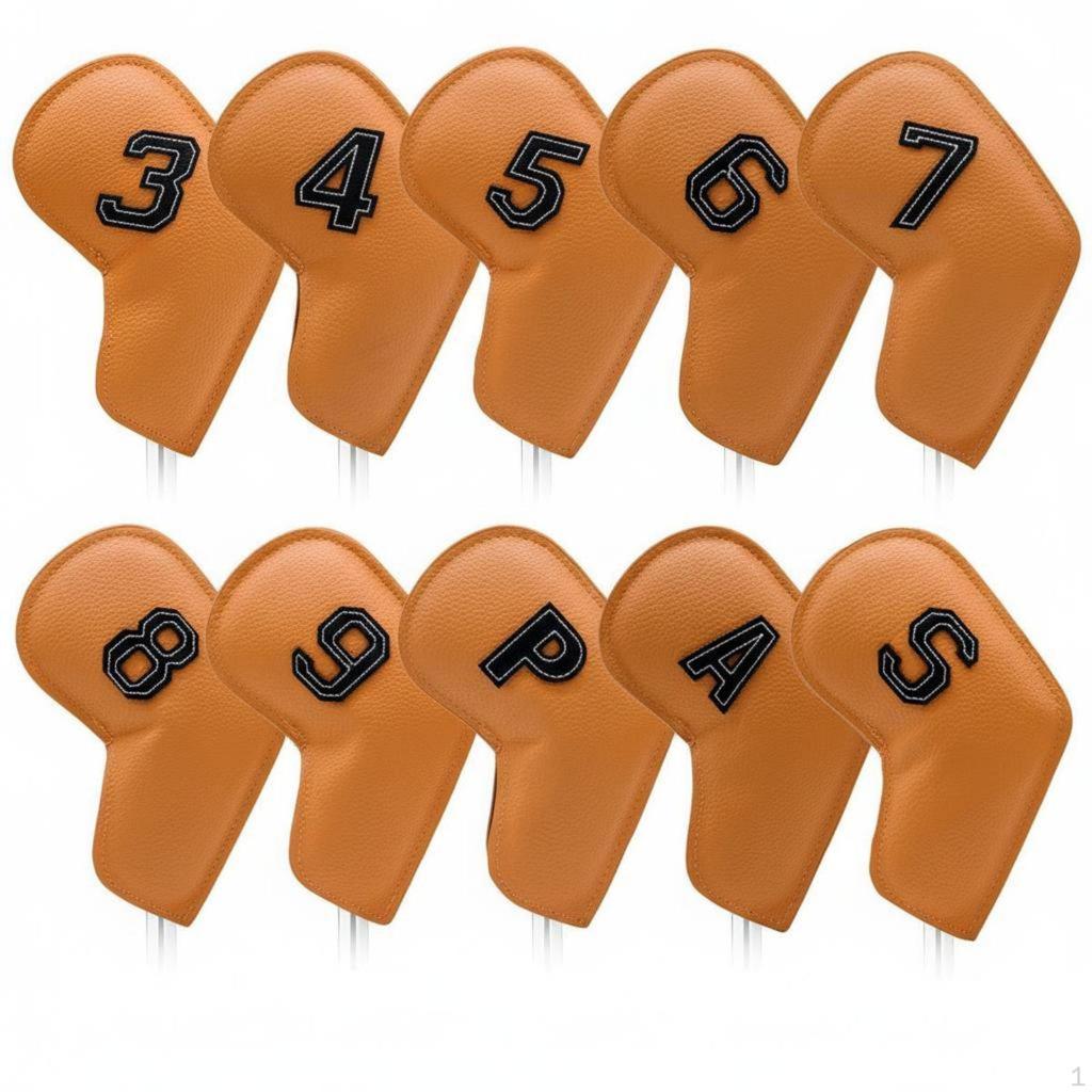 10 Pieces PU Leather Iron Headcover Set Scratch & Ding Protection Headcovers Large