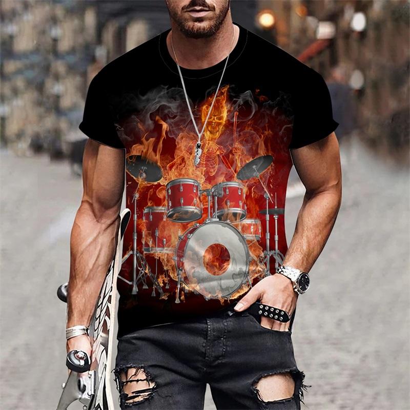 

Korean Men s T-shirt Bright 3D Planet Print Top Tees Fashion Crewneckr XXS