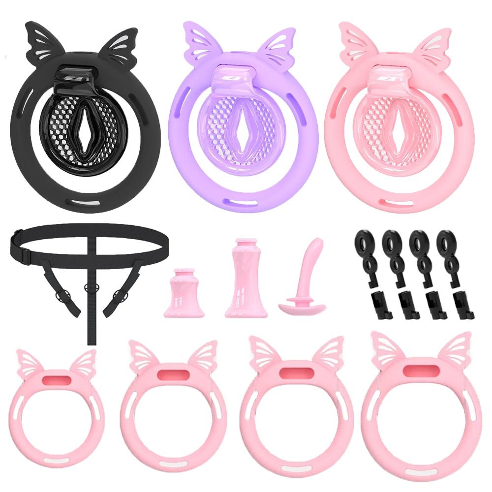Sissy Negative Inverted Extreme Chastity Cage with 4 Size Silicone Rings Bondage Cock Exercise Urine Blockage Sex Toys for ManGood product