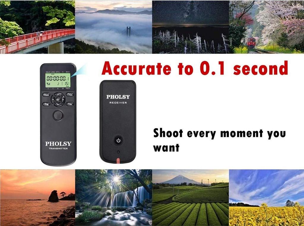 PHOLSY Wireless Release Timer Remote Controller HDR Interval Bulb Timer for Nikon D700 Z8, Z9, Z5, Z7-II, Z6-II, D750, D780, D7500, D7200, D5600,