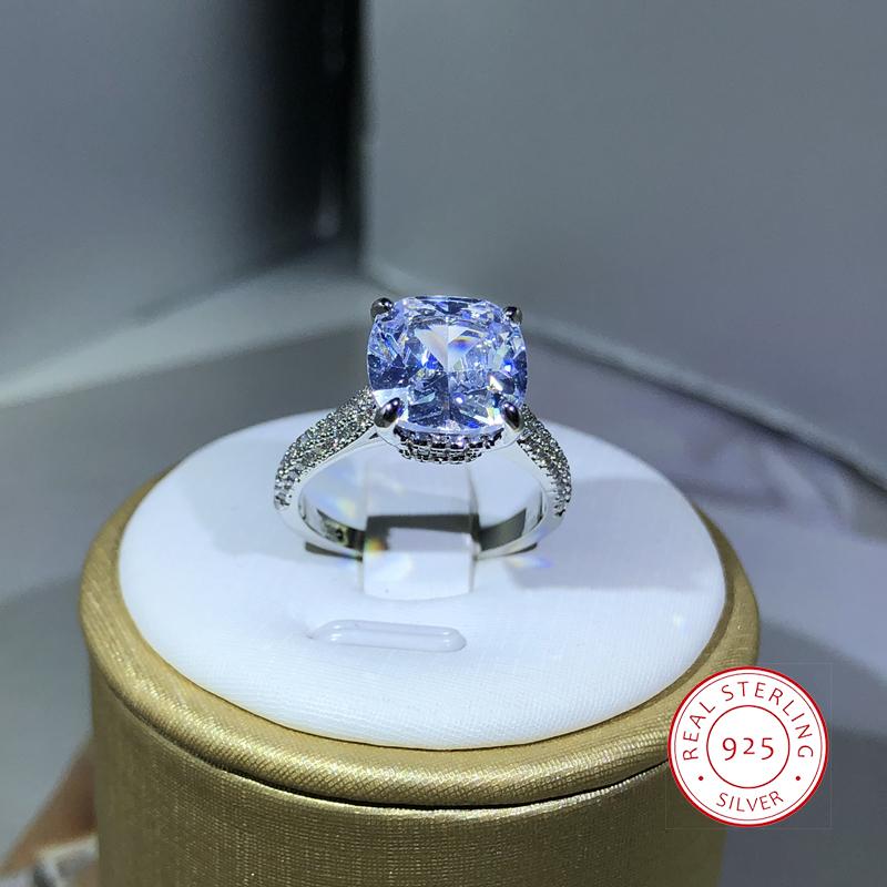

925 Silver Rings For Women Couple Cubic Zirconia Square Ring Lovers Jewelry Bridal Wedding Engagement Romantic Luxury 10 белый