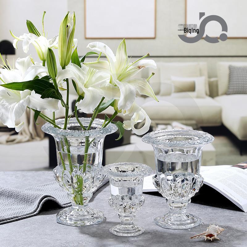 European Luxury Roman-Style High-Foot Lantern Vase: Transparent Flower Vase & Candle Holder for Bedrooms