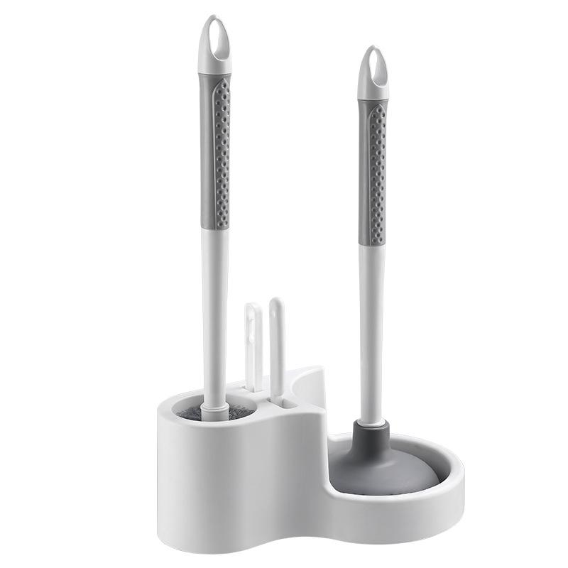 Wall-Mounted Bathroom Cleaning Set: Plastic Toilet Brush & Plunger Combo