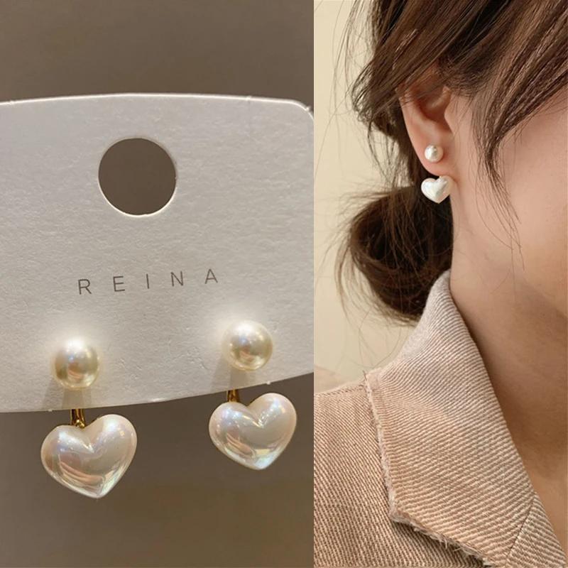 LATS New Fashion Contracted Heart Pearl Fine Earrings Joker Sweet Elegant Temperament Women Drop Earring Fashion Jewelry