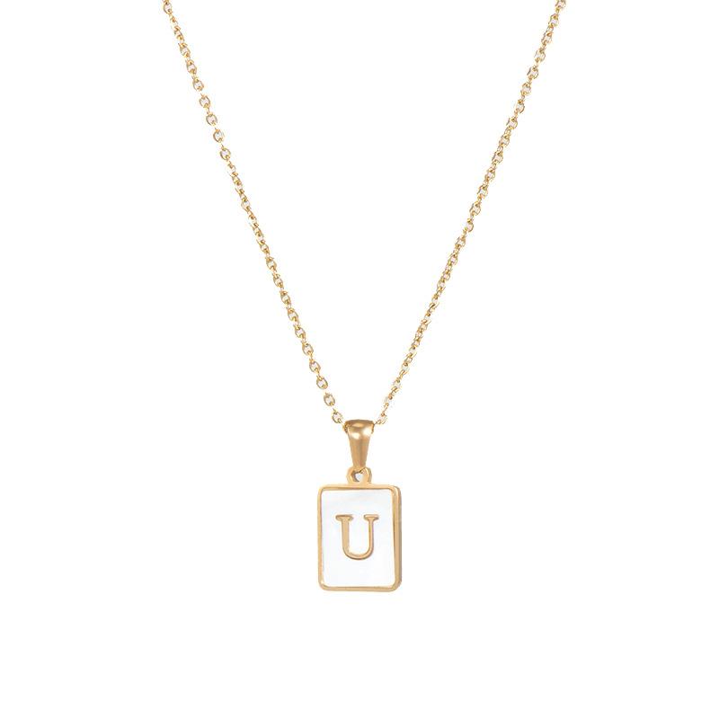 E.B.belle Minimalist Mother of Pearl Shell Stainless Steel Tarnish Free Initial Necklace Gold Plated Letter Necklace for Women