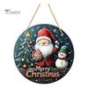 Rustic Christmas Wall Decor Wooden Round Hanging Sign, Santa Claus Highland Cow Winter Theme Farmhouse Ornament Door Decor, Holiday Welcome for Indoor
