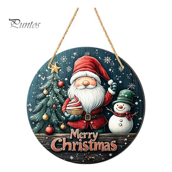 Rustic Christmas Wall Decor Wooden Round Hanging Sign, Santa Claus Highland Cow Winter Theme Farmhouse Ornament Door Decor, Holiday Welcome for Indoor