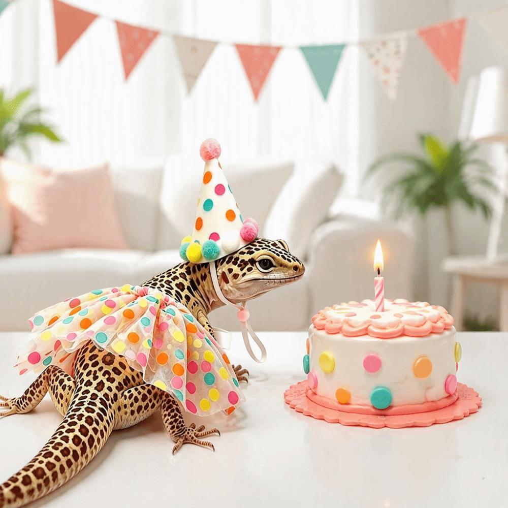 Adjustable Lizard Polka Dot Skirt Elastic Strap Small Pet Hat Soft Reptile Pet Clothing  Walking