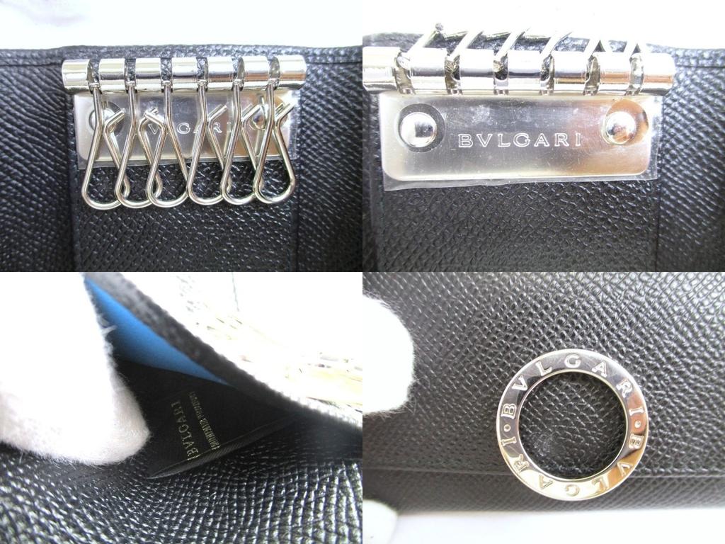 Authentic BVLGARI Black Leather Logo Clip 6 Pics Key Chain #a765  Refurbished
