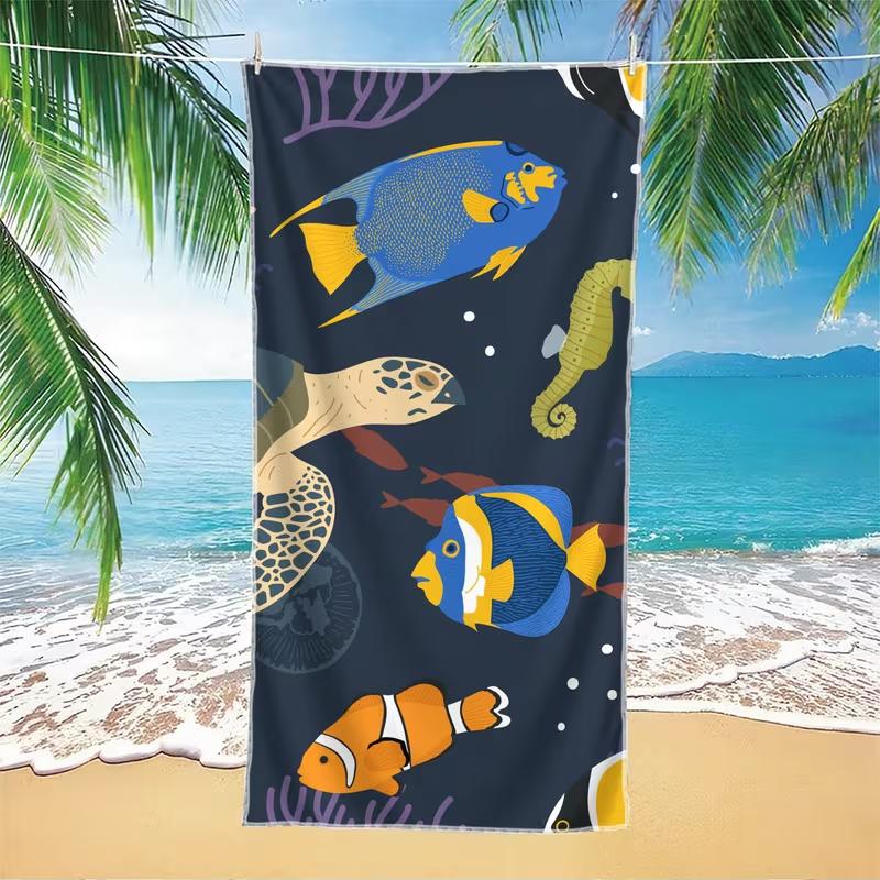 Buntes Neonsfisch-Strandtuch Unterwasser-Meeresmotiv Weich Saugfähig Schnelltrocknend Sandabweisendes Handtuch für Strand Pool Reisen