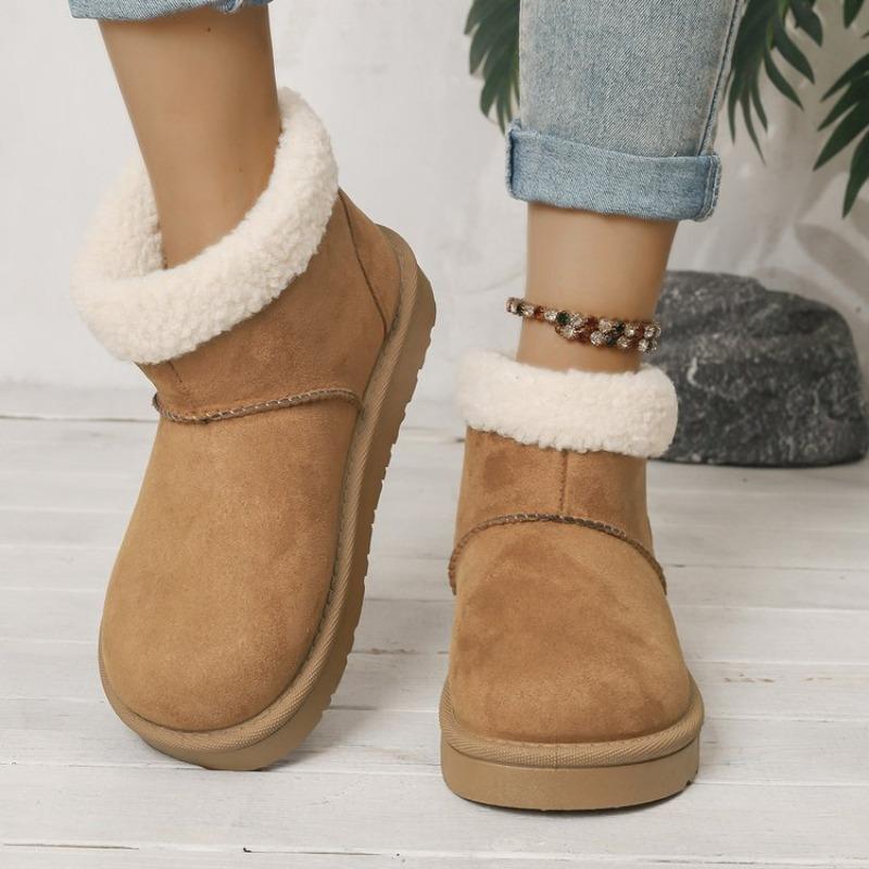 Winter new leather women's snow boots solid color retro versatile sleeve feet medium tube thick velvet warm cotton shoes women