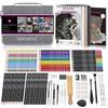 HIFORNY Zeichen-Skizzen-Set Professionelles Kunst-Metallik-Misch-Farb-Reißverschlussetui & - Zubehör Graphit, Kohle, Farbe, Aquarell, Bleistifte,